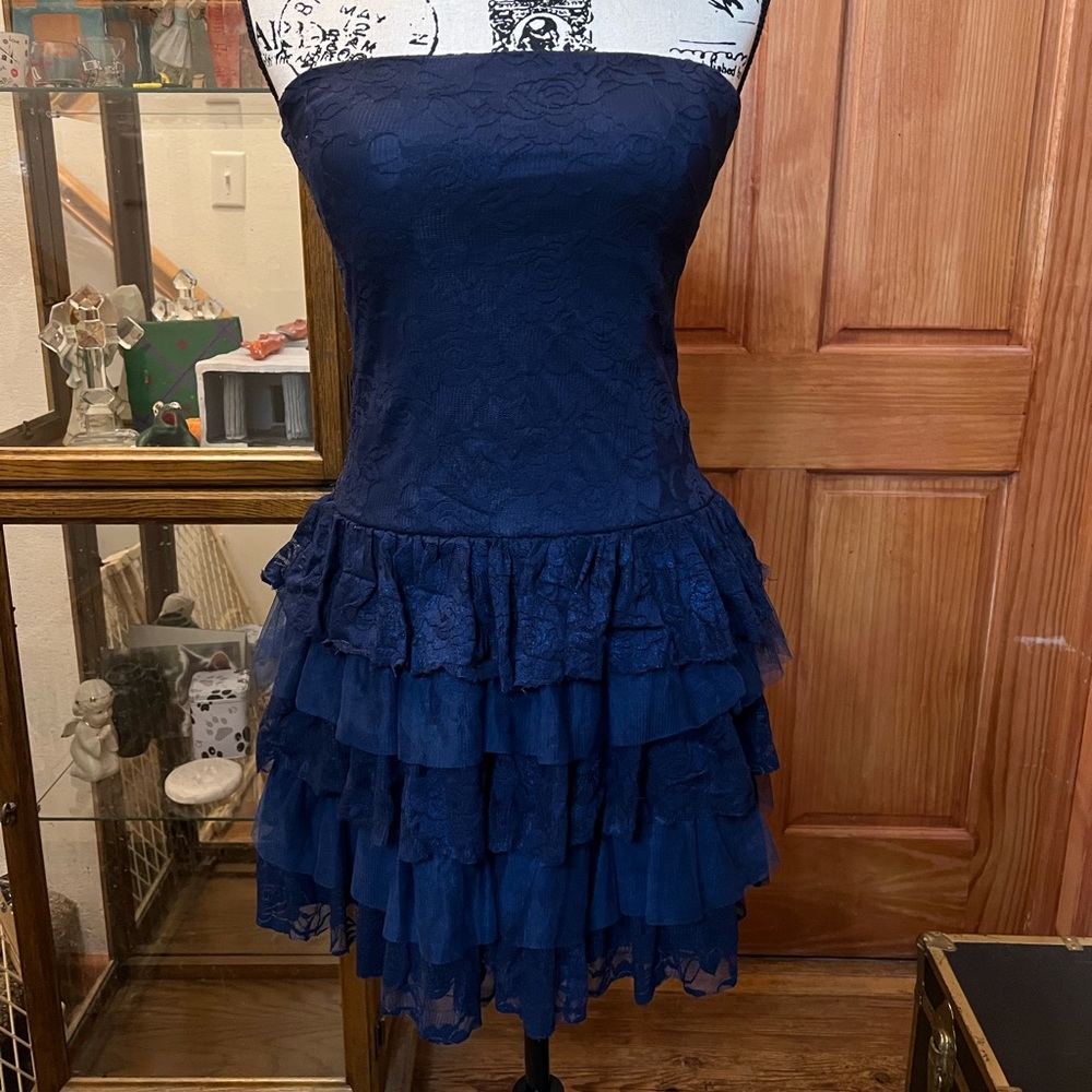 As U Wish Strapless Dress.  Size S.  Royal Blue Color.  Lace and satin